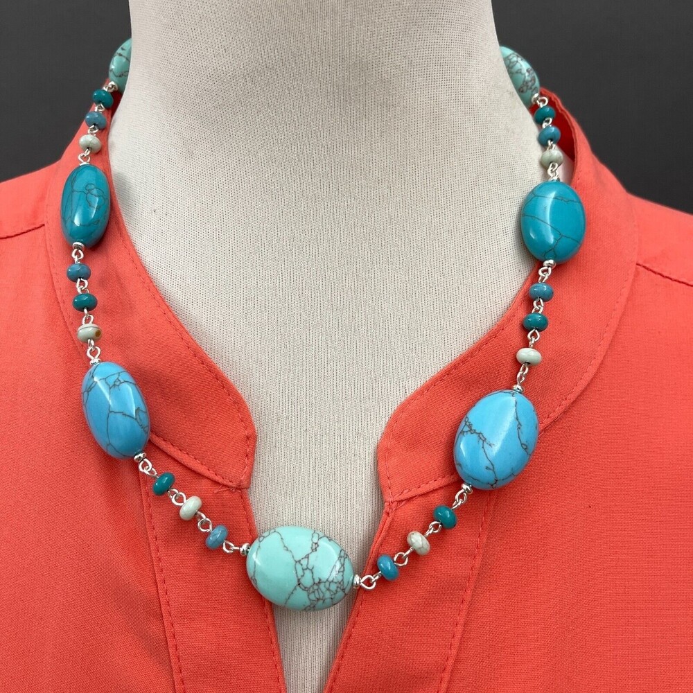 Turquoise Blue Silver-tone Beaded Beads Women's Fashion Necklace NWOT